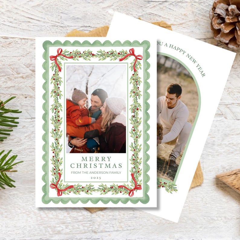 Editable Christmas Card Printable, Watercolor Red Green Christmas ...
