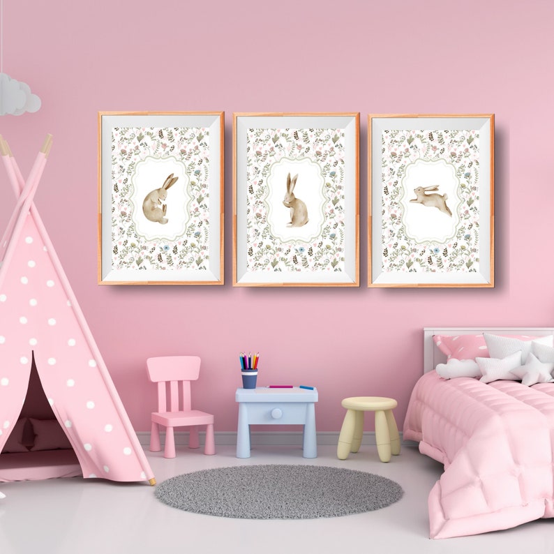 Printable Bunny Nursery Print Set, Bunny Nursery Art, Wildflowers, Cute ...