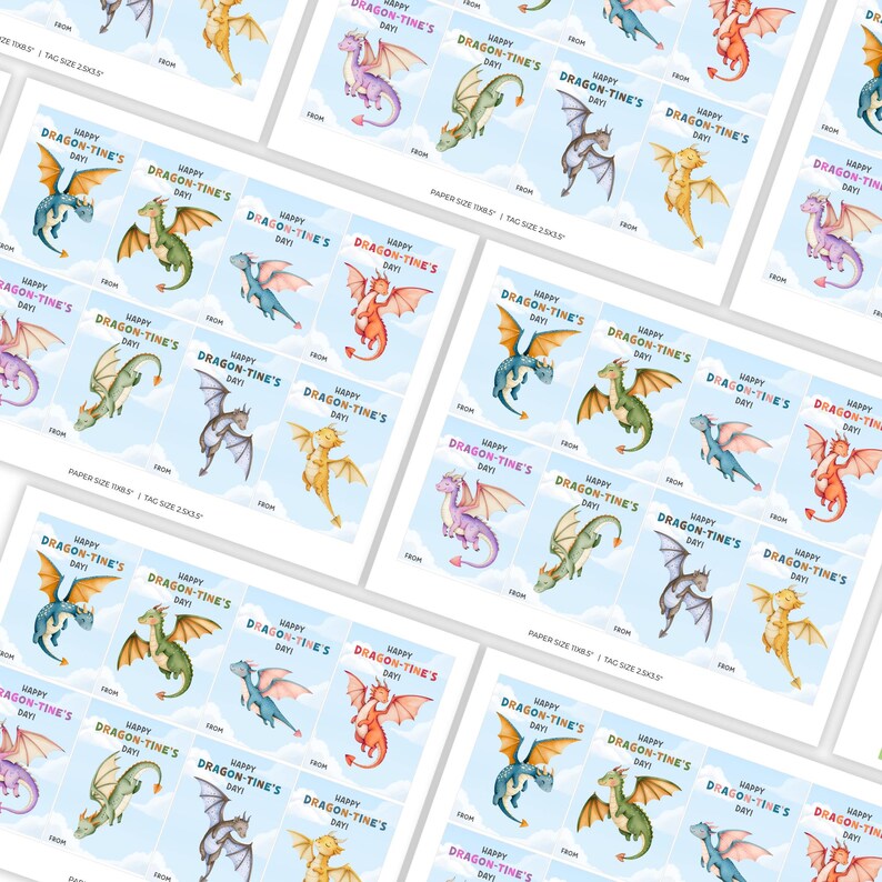 Printable Dragon Valentine's Day Cards for Kids, Treat Gift Tag, Favor ...