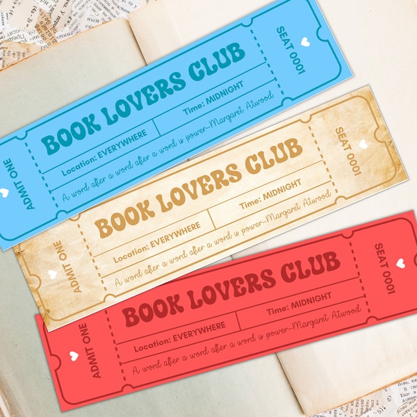 Book Lovers Club Bookmark, Gift For Book Lover, Book Club, Feminist Bookmark, Bookmark Ticket, Cute Bookmark Printable, Female Book Club