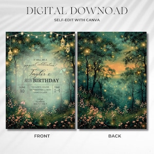 EDITABLE Woodland Birthday Invitation, Enchanted Forest Birthday Invite, magical Woodland Invite, Canva,Enchanted fairy invitation,fairy garden, fairy lights, fairy dust, girlie birthday party, woodland party theme,  fantasy theme party,  Enchanted Forest, Enchanted Forest Birthday Party, Enchanted Garden Invitation Forest Fairy Garden,Woodland Birthday Magic Garden Invite, Girls Magical Party, Emerald Green,Enchanted Evening, magical fairy dust Quince Invite, Sweet 16 Invitation, magical garden
