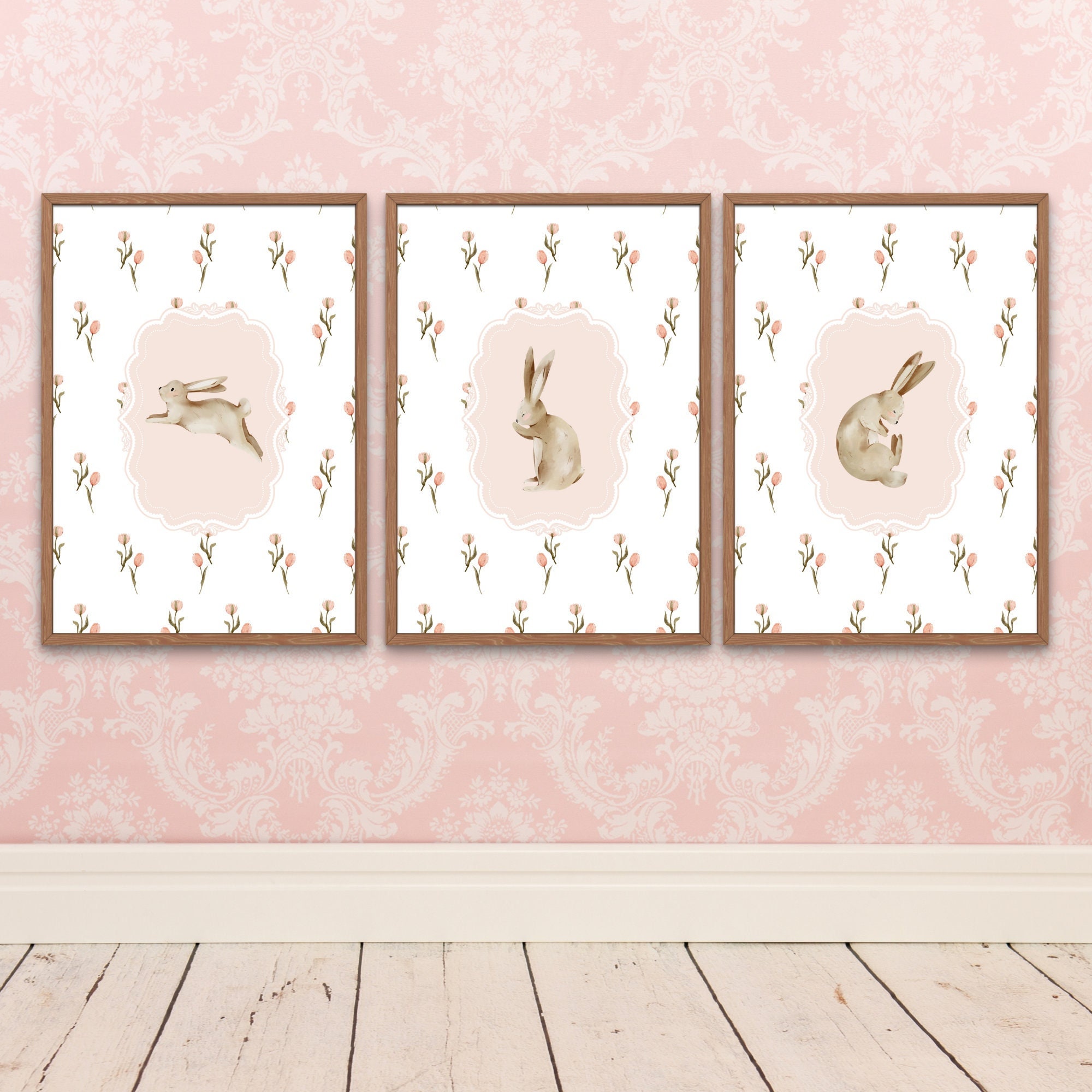 Printable Bunny Nursery Print Set, Bunny Nursery Art, Tulips, Bunny ...