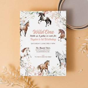 EDITABLE Floral Horse Birthday Invitation Template, Girl Saddle Up Invite, Cowgirl Party Horse Invite, Pink Floral Equestrian Birthday Party, Wildflower Horse Invite, editable canva invitation, canva template, pony party, girl birthday party invite