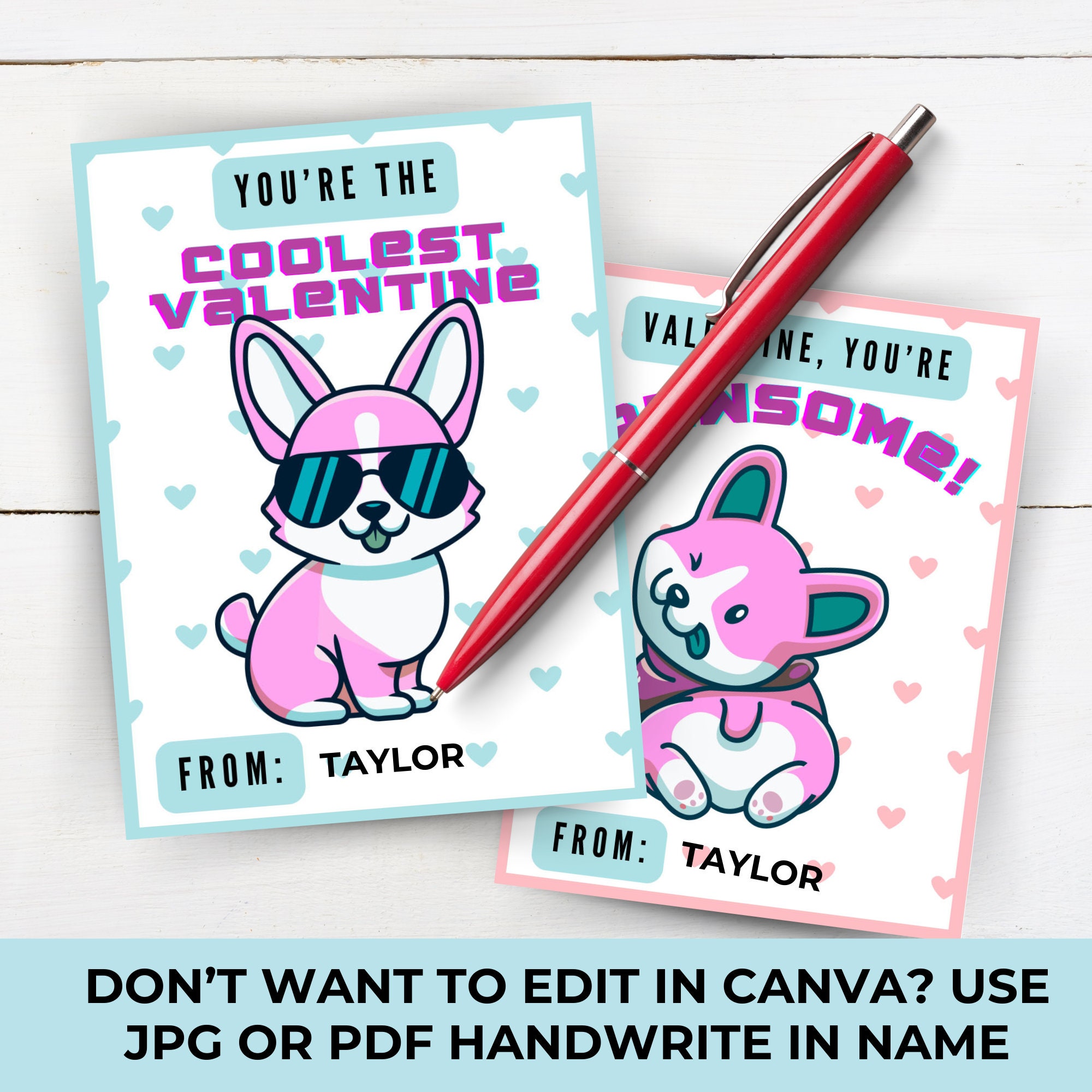 EDITABLE Corgi Valentines, Corgi Space Valentine Printable, Sunglasses ...