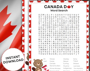 Sopa de letras del Día de Canadá, juego imprimible para niños, sopa de  letras imprimible, juego del Día de Canadá, pasatiempo, imprimible para