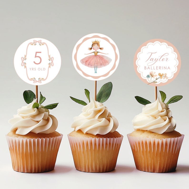 EDITABLE Ballerina Cupcake Toppers, Modern Ballerina Favors, Ballet ...