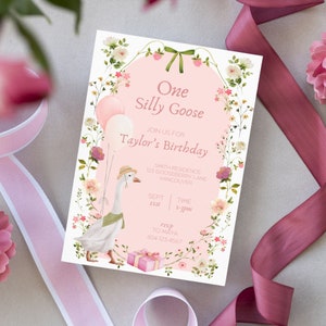 One Silly Goose Birthday Invitation, Goose Invitation, Little Goose, Silly Goose, First Birthday, One Lucky Duck Birthday Invite, Duck Party, duck first birthday, silly duck birthday, girl first birthday, goose birthday party, vintage goose invite