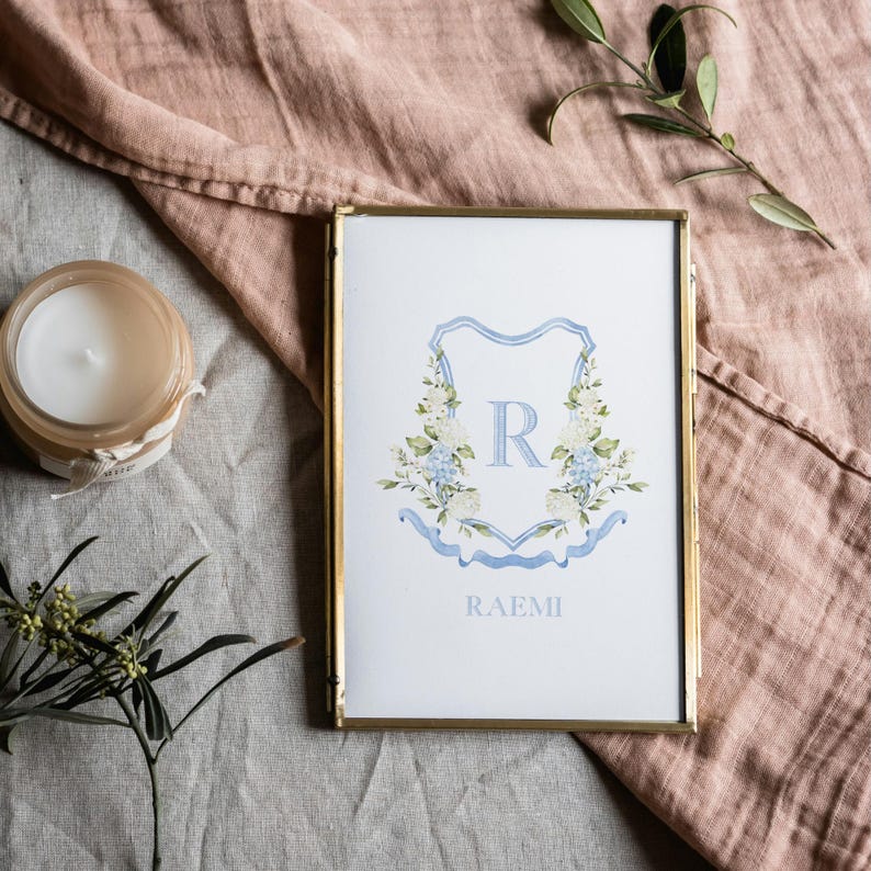 Personalized Watercolor Blue Hydrangea Nursery, Initial Print for ...
