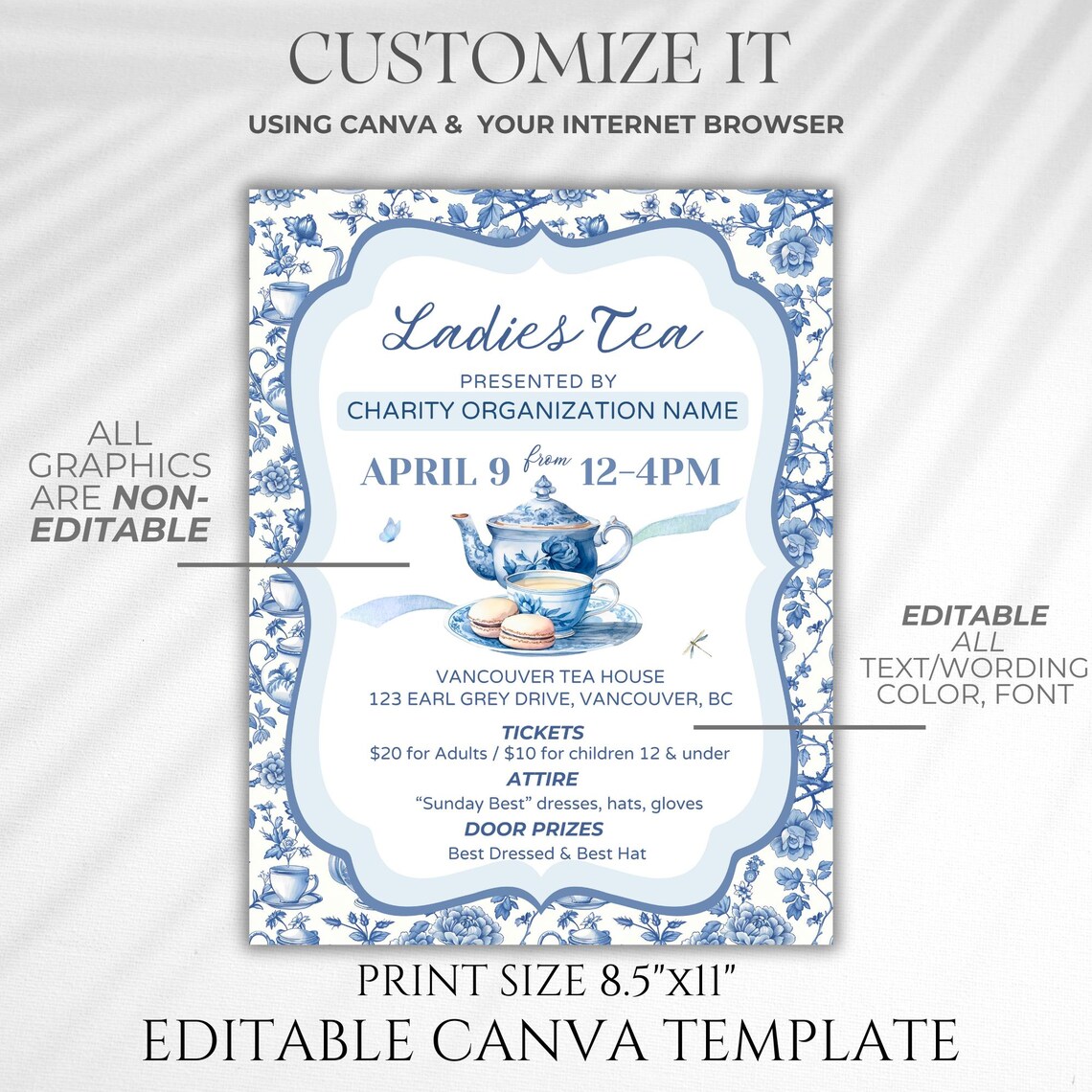 Tea Party Event Ticket, High Tea Party Template, Tea Party Sign ...