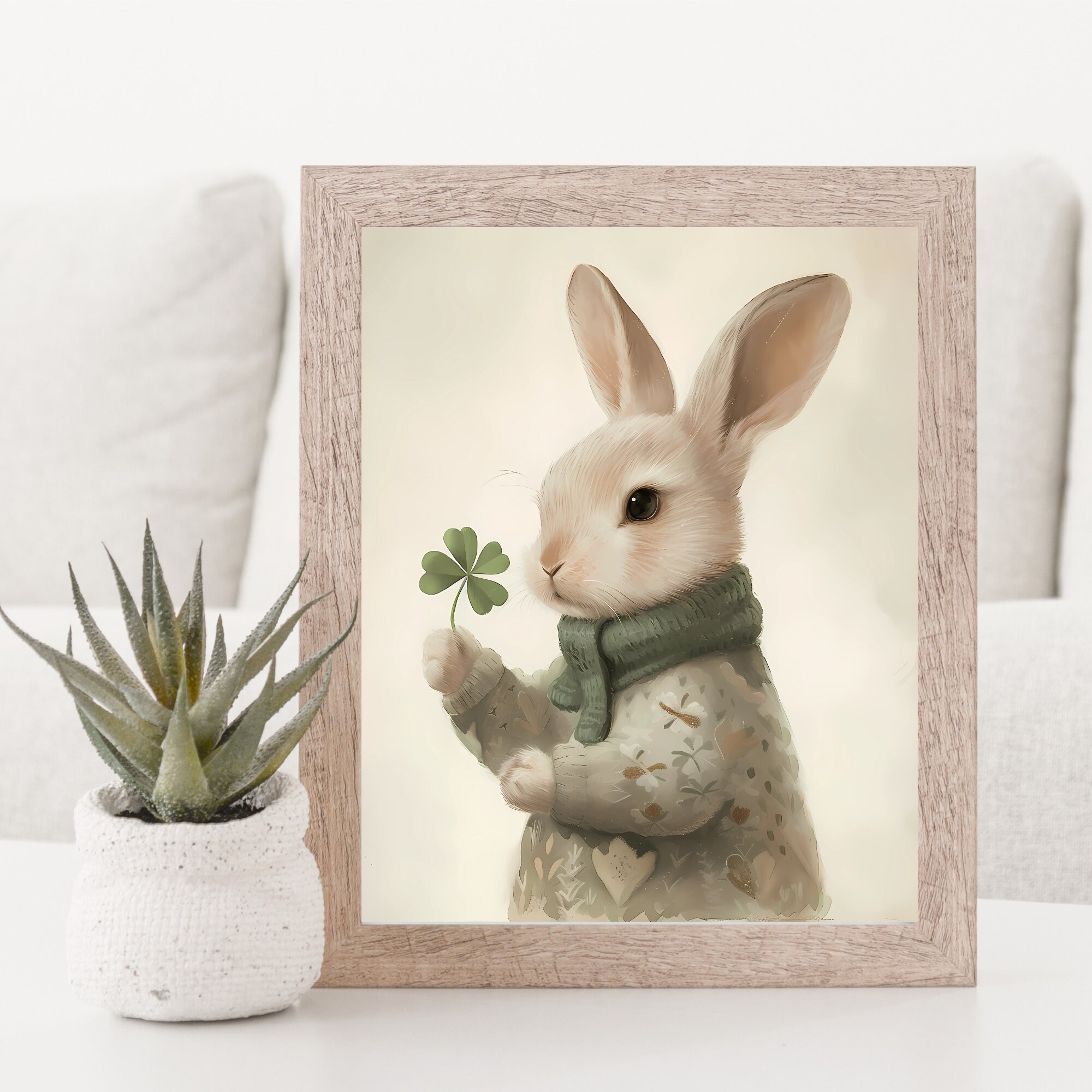 Shamrock Rabbit Shamrock Print, Rabbit Wall Art, St. Patrick's Day Print, Watercolor ...