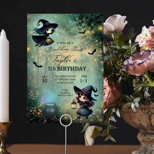 Cute Witch Invitation, Halloween Birthday Costume Party Invite, spooktacular Witch Birthday Invitation, Kids Halloween Witch Invite,Bewitching  hocuspocus,witch cauldron halloween party, witchy party,kids costume party, girls halloween birthday party