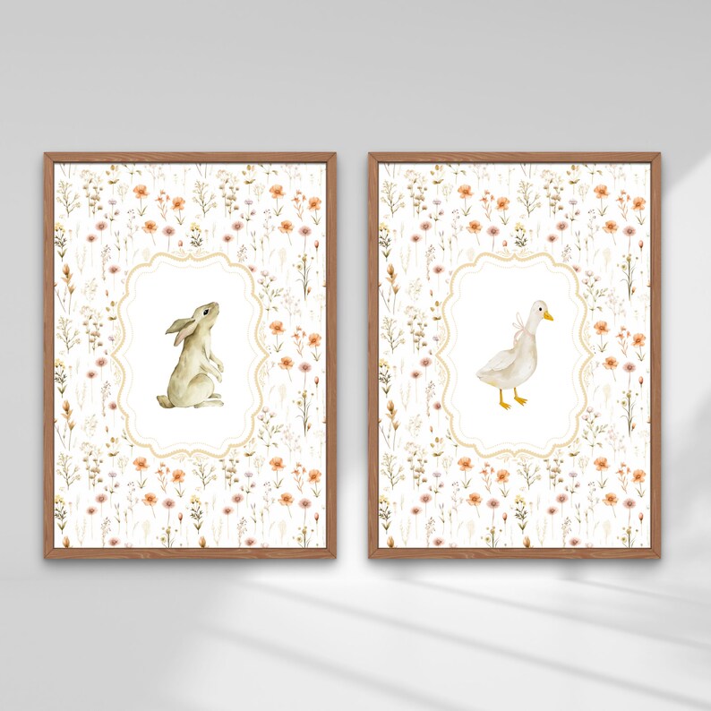 Bunny Nursery Print Set, Duck Nursery Print, Rabbit Deer Woodland ...