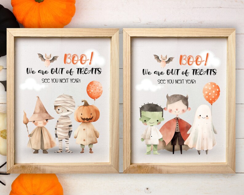 Halloween Candy Sign SET OF TWO, Out of candy sign, Trick or Treat Halloween Sign, Printable, Outdoor Halloween wall art, halloween decor, printable candy sign, trick or treat sign, halloween printable, candy bar sign, halloween party