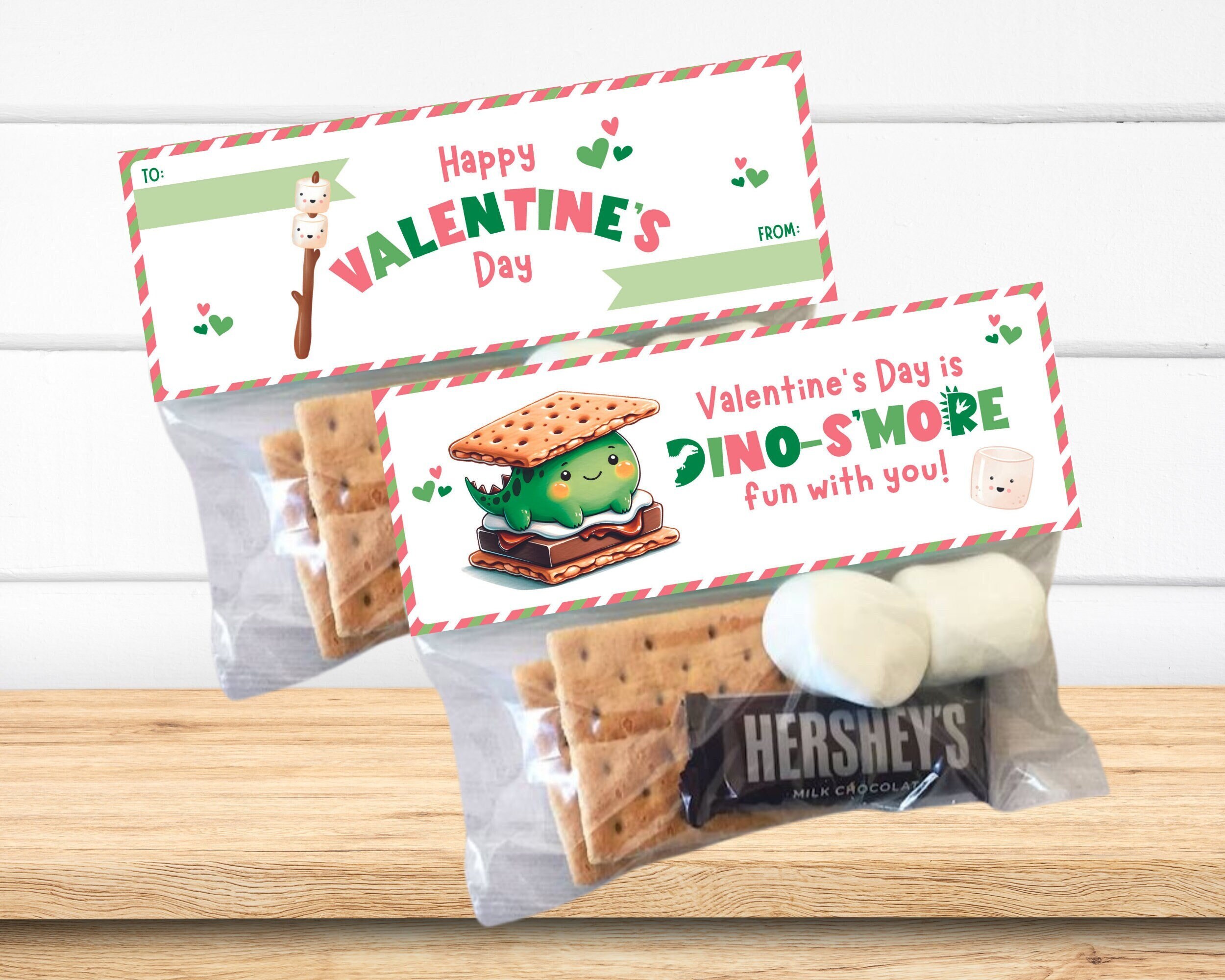 PRINTABLE S'mores Valentines, Dinosaur Valentine Card, S'mores Treat ...