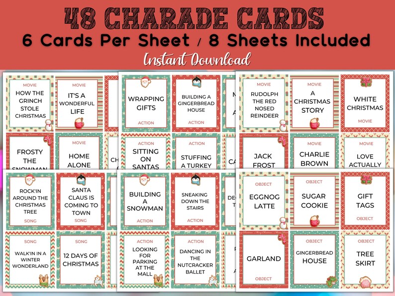 Printable Christmas Charades Game / Holiday Charades / Etsy