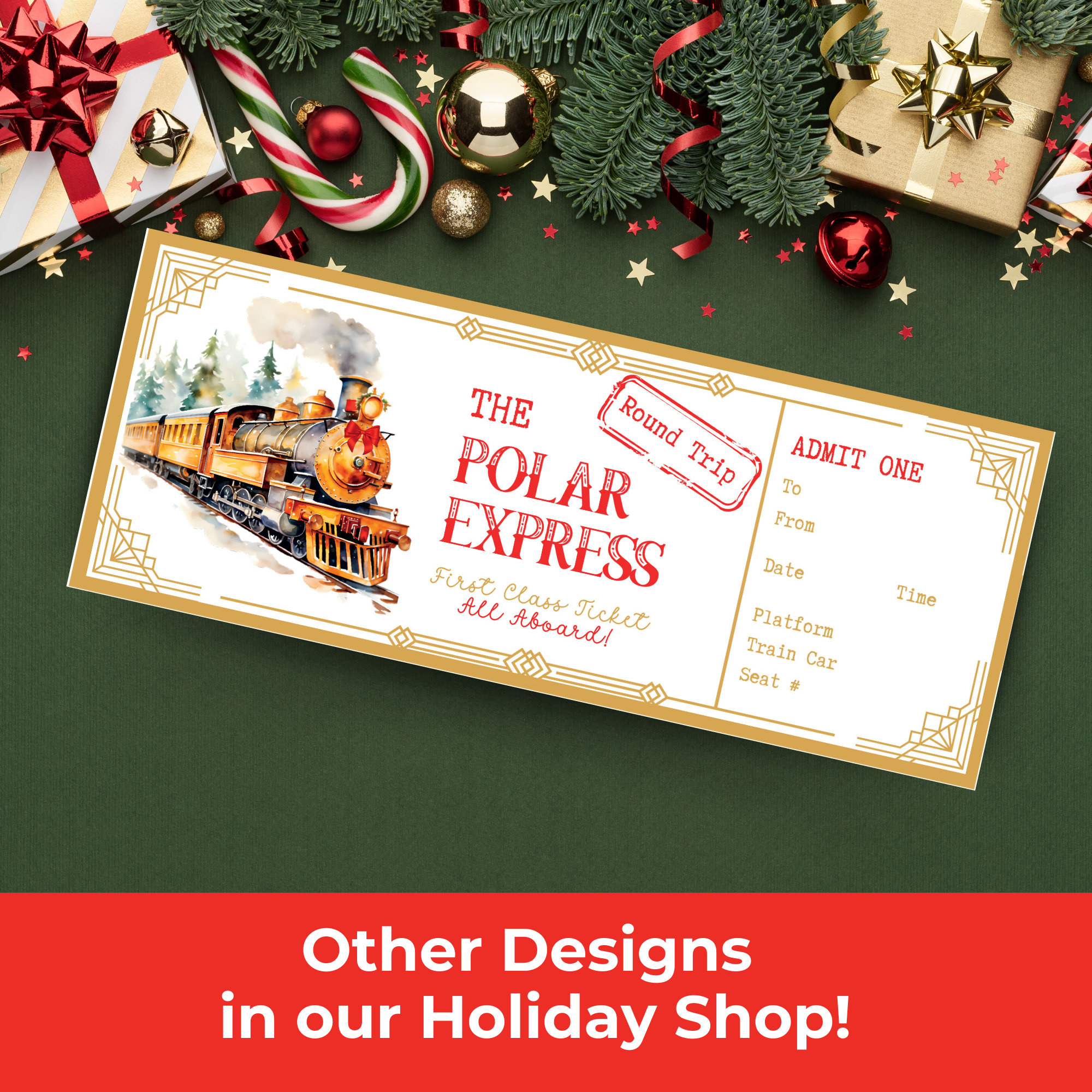 Polar Express Ticket Template, Personalized Surprise Gift Certificate