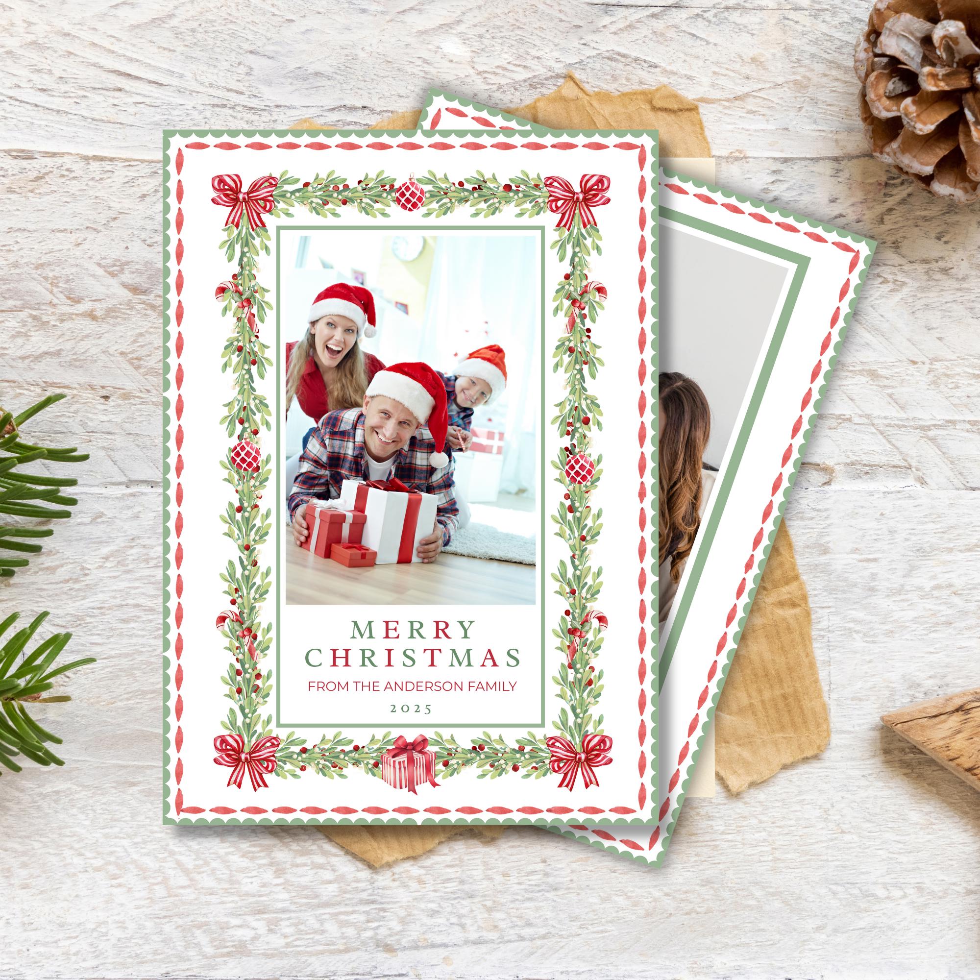 Editable Christmas Card Printable, Watercolor Red Green Christmas ...