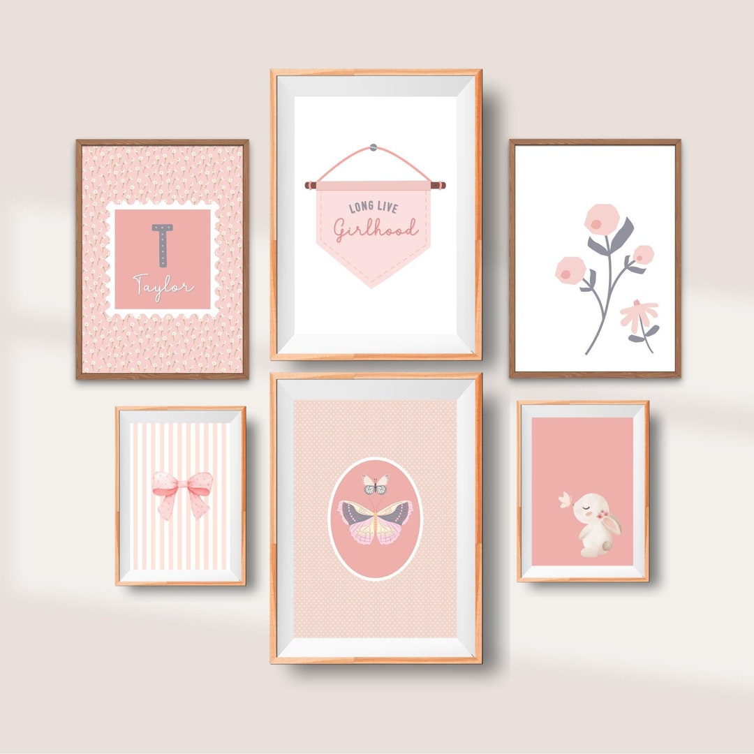 Girls Gallery Wall Set of 6 Prints Blush Pink Nursery Decor ...
