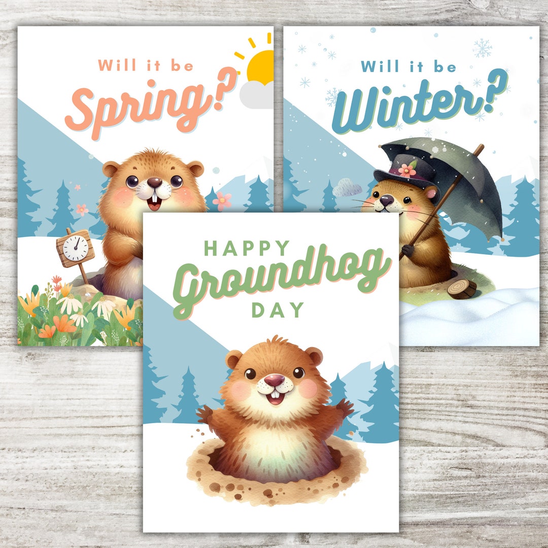Groundhog Day Prints, Punxsutawney Phil Wall Art, Digital Download