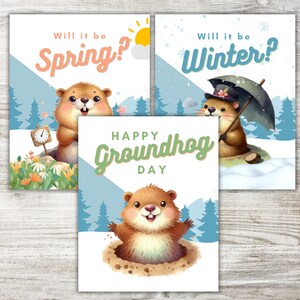Groundhog Day Prints, Punxsutawney Phil Wall Art, Digital Download Groundhogs Day Party Decor, Printable PDF, Wiarton Willie, SET OF 3