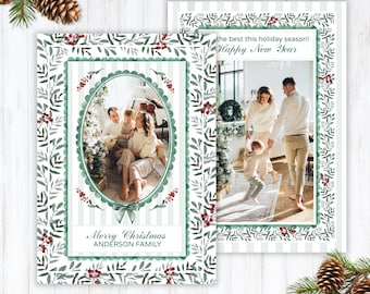 Christmas Photo Card Template Canva, Year in Review Card Photo Collage, Holiday Newsletter Photo Card, Photo Printable Holiday Card Template