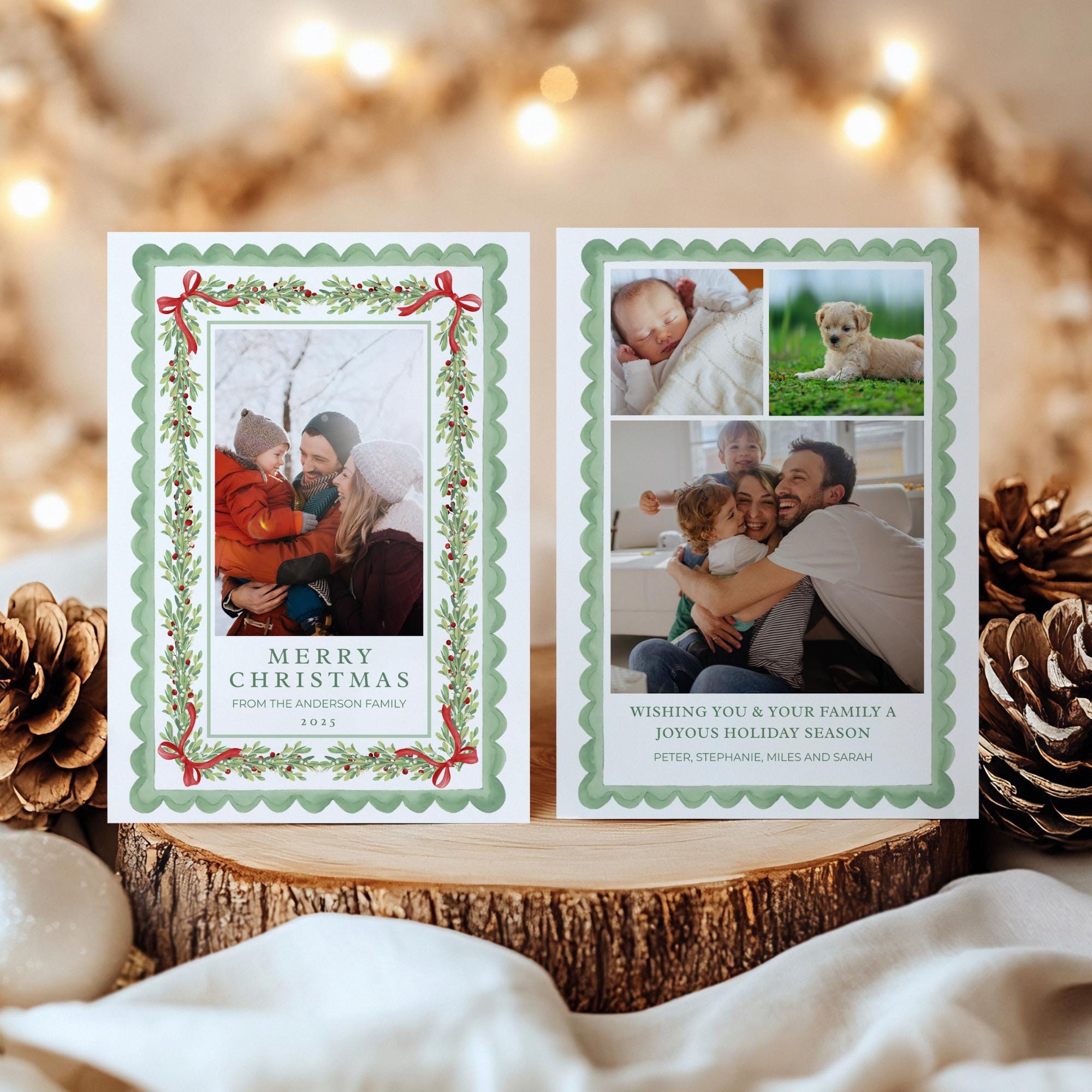 Editable Christmas Card Printable, Watercolor Red Green Christmas ...