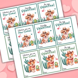 Printable Corgi Valentines, Dog Valentine Cards, Kids School Valentine ...