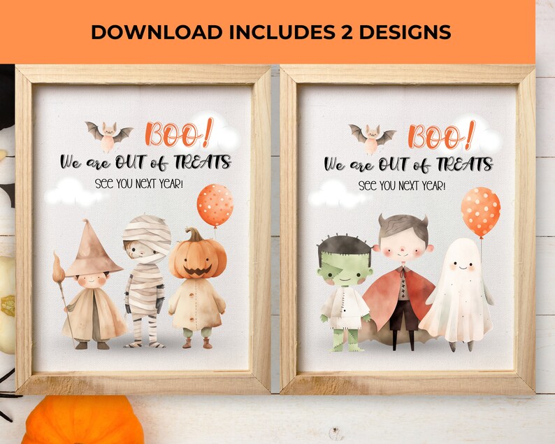 Halloween Candy Sign SET OF TWO, Out of candy sign, Trick or Treat Halloween Sign, Printable, Outdoor Halloween wall art, halloween decor, printable candy sign, trick or treat sign, halloween printable, candy bar sign, halloween party