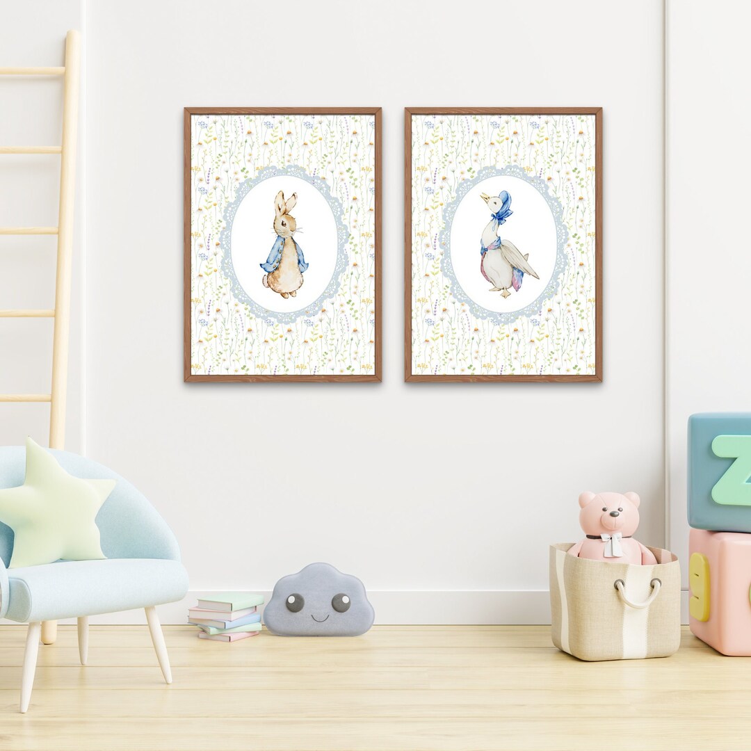 Vintage Rabbit Nursery Decor, Vintage Peter Rabbit Print, Mother Duck ...