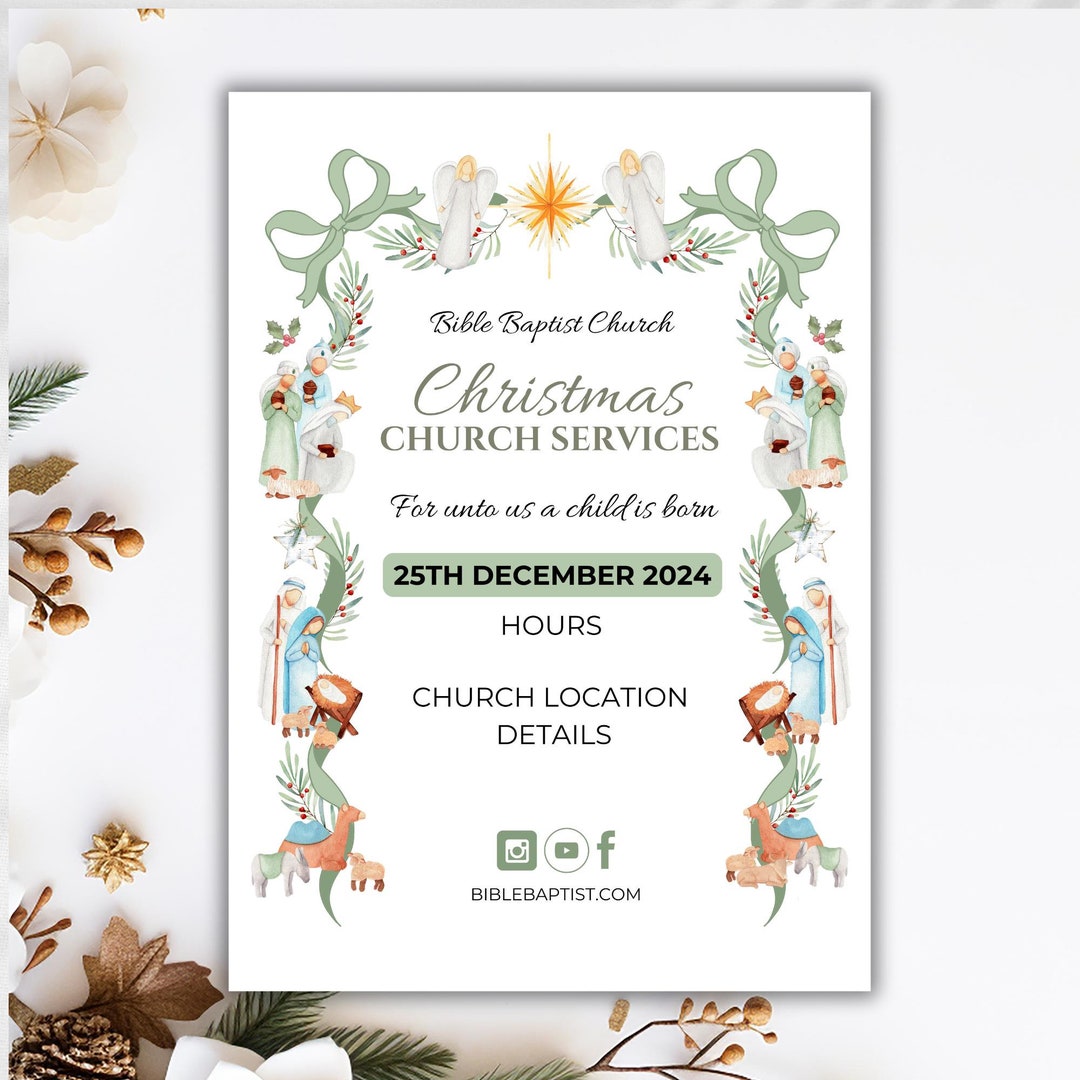 Nativity Church Flyer Template, Editable Church Poster, Set of 3 ...