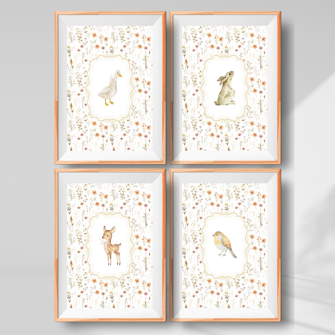 Bunny Nursery Print Set, Duck Nursery Print, Rabbit Deer Woodland ...