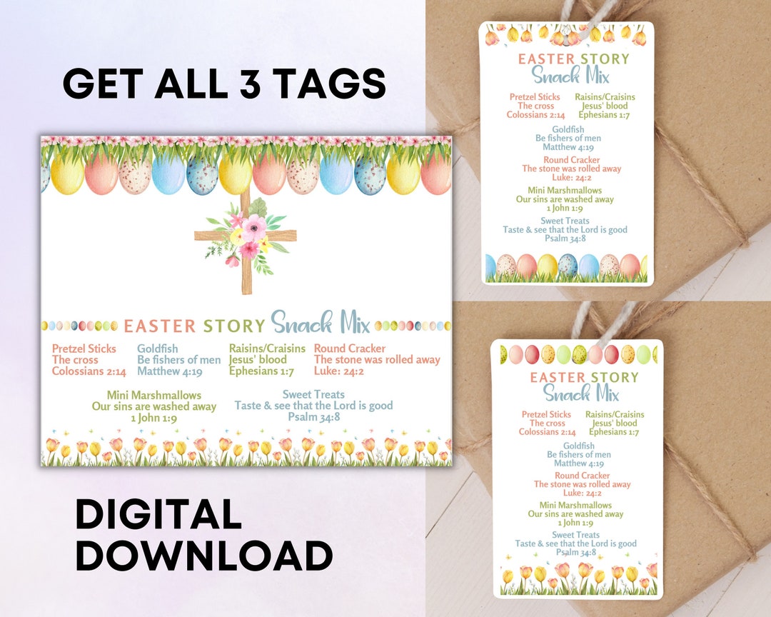 The Easter Story Snack Mix Printable Tag and Bag Topper, Easter Basket