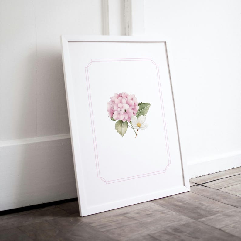 Personalized Watercolor Pink Hydrangea Nursery, Initial Print for ...