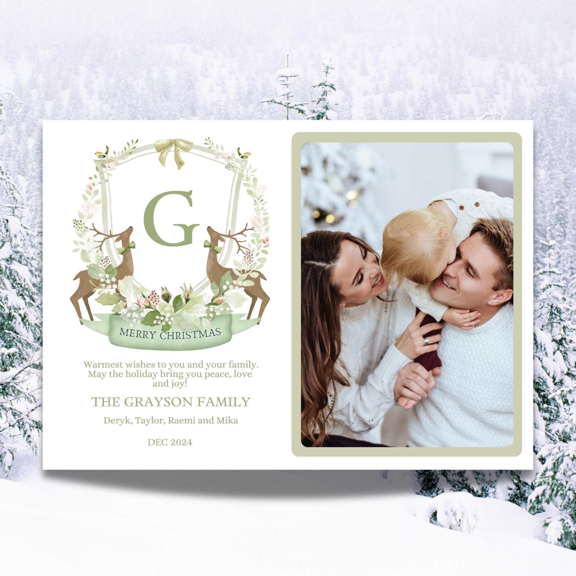 Photo Christmas Card Template, Preppy Christmas Family Crest Card
