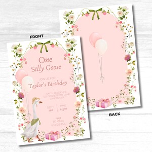 One Silly Goose Birthday Invitation, Goose Invitation, Little Goose, Silly Goose, First Birthday, One Lucky Duck Birthday Invite, Duck Party, duck first birthday, silly duck birthday, girl first birthday, goose birthday party, vintage goose invite