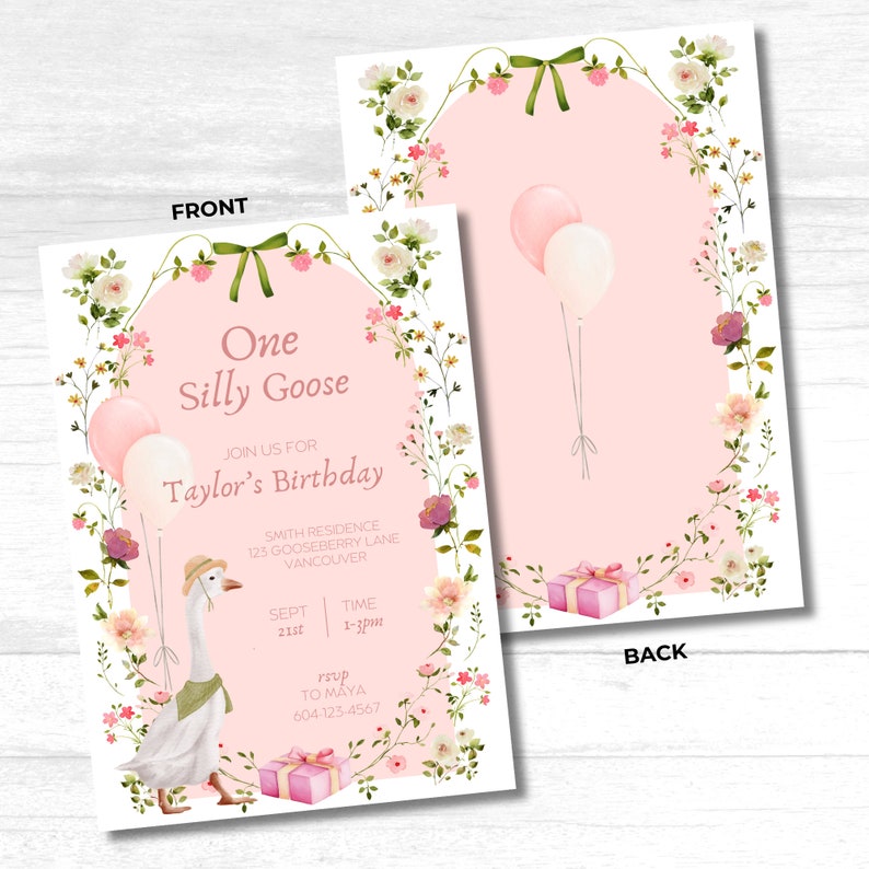 One Silly Goose Birthday Invitation, Goose Invitation, Little Goose, Silly Goose, First Birthday, One Lucky Duck Birthday Invite, Duck Party, duck first birthday, silly duck birthday, girl first birthday, goose birthday party, vintage goose invite
