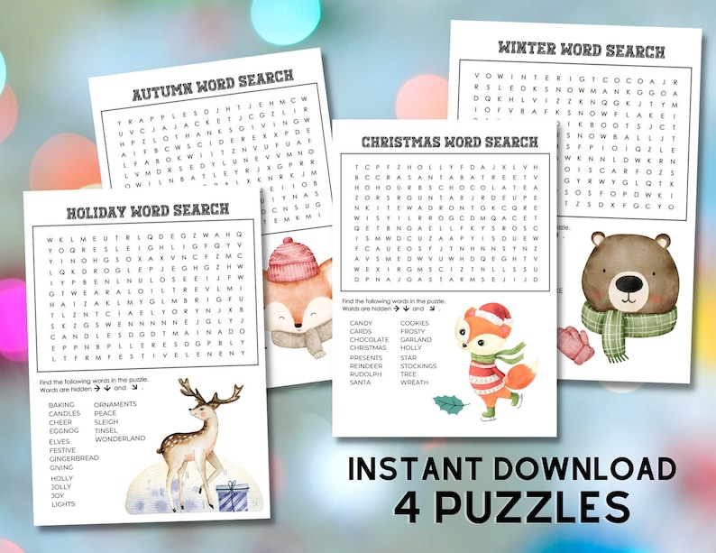BUNDLE 10 Printable Games for Kids / Winter Word Search / Christmas Crossword / Christmas