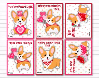 Corgi Valentines / Corgi Valentine Printable /  Corgi Dog Valentine Card / Instant Download / Kids School Valentine / Cute Corgi Butts
