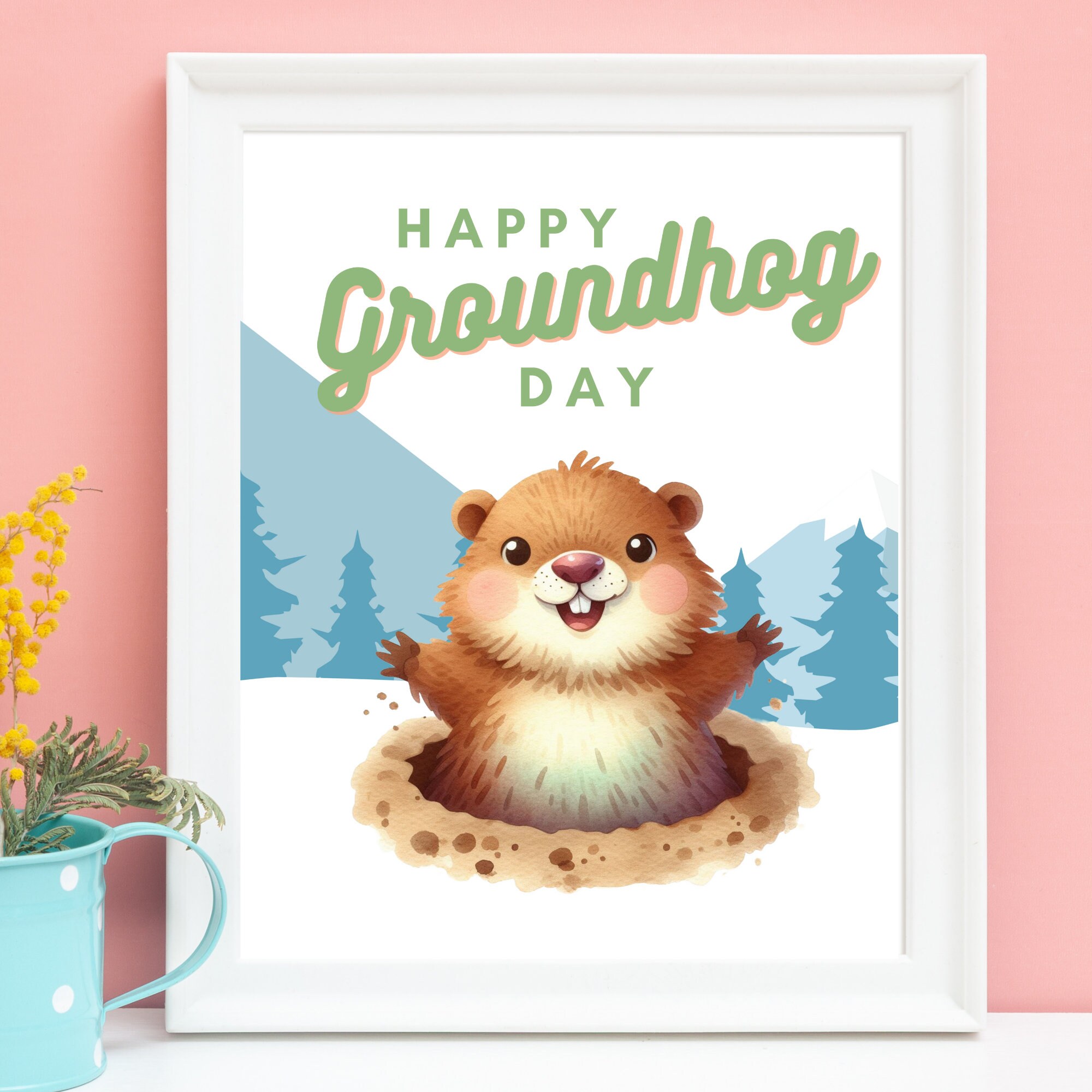 Groundhog Day Prints, Punxsutawney Phil Wall Art, Digital Download