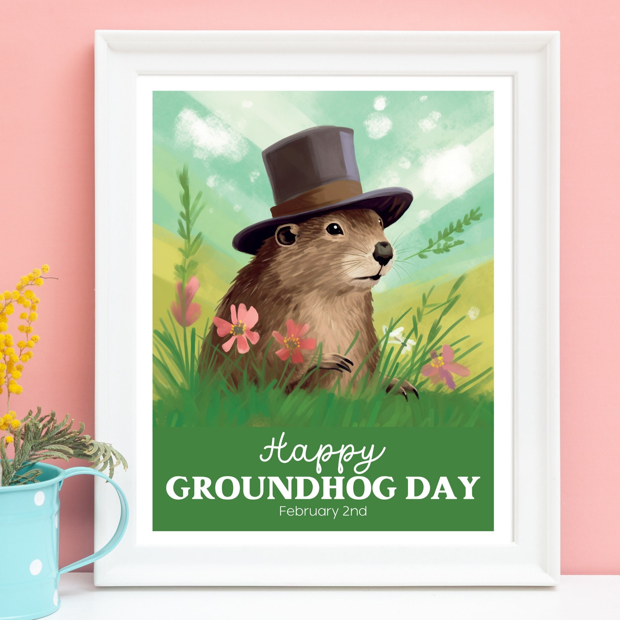 Groundhog Day Print, Punxsutawney Phil Wall Art, Digital Download