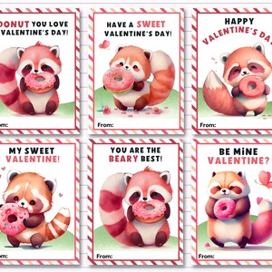 Cartões de Dia dos Namorados Panda Vermelho para Impressão / Cartões de Dia dos Namorados Panda / Dia dos Namorados Donut / Cartões de Dia dos Namorados para impressão para colegas de classe / Download instantâneo