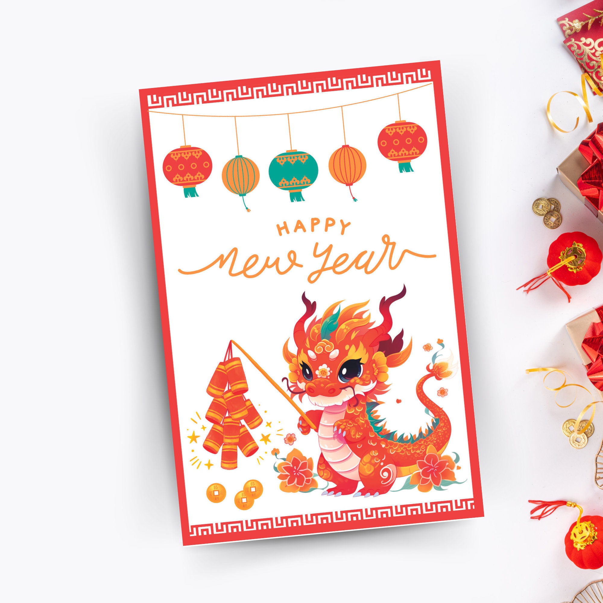 2024 Year of the Dragon Chinese New Year Card 4x6 Printable Etsy Canada