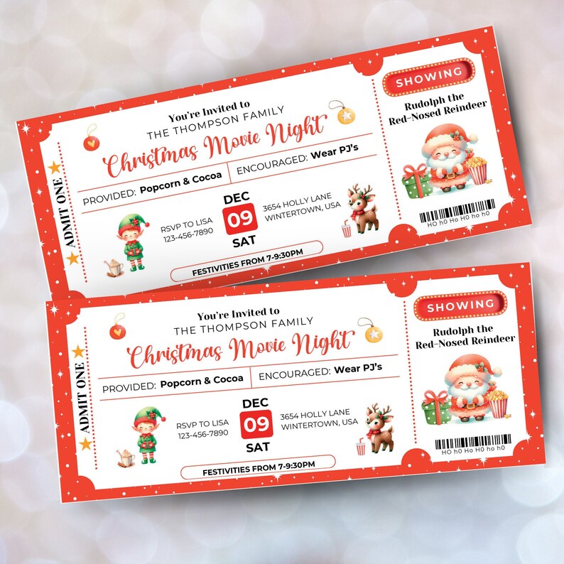 Christmas movie ticket printable