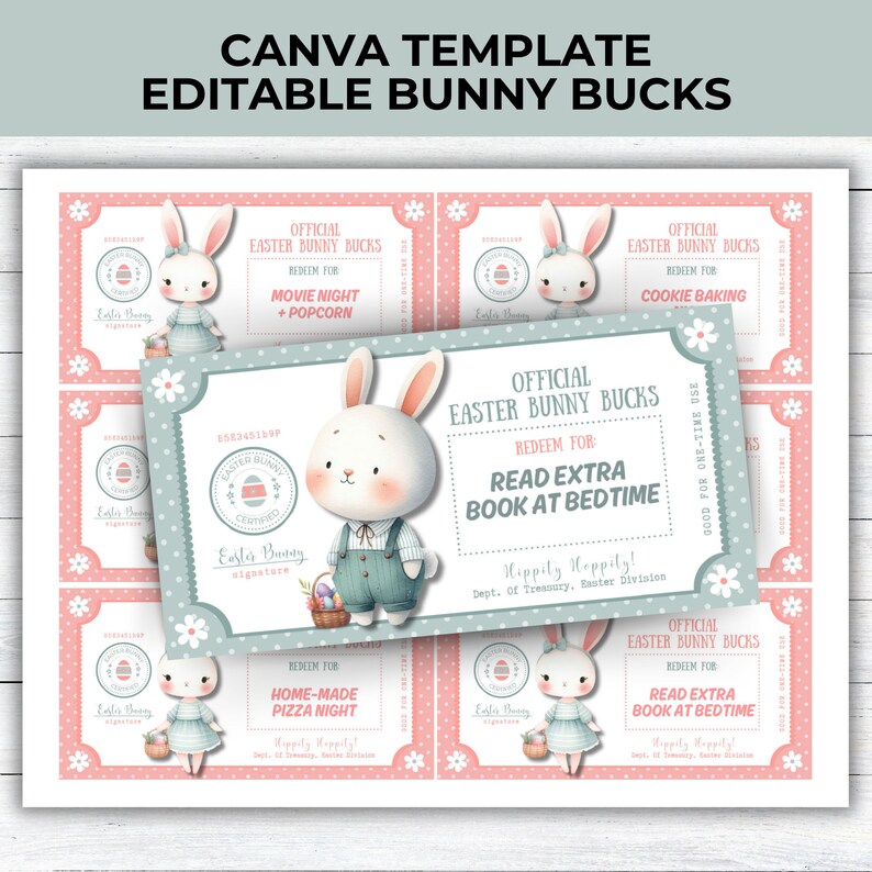 Editable Printable Easter Bunny Bucks, Easter Bunny Dollar Bill, Personalized Canva Template, Easter Egg Filler, Kids Easter Activity Coupon, easter egg suffer, personalized easter tag, easter coupon, easter printable, printable money, cute bunny