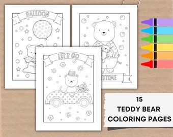 Teddy Bear Coloring Sheets / Printable PDF / Bear Coloring Page / Digital Download