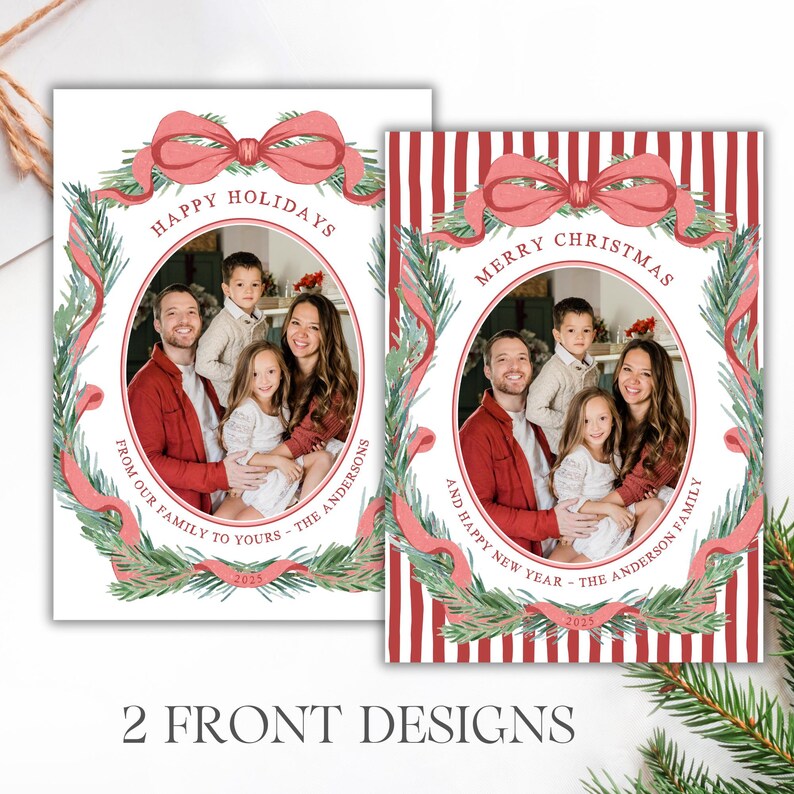 Editable Christmas Card Printable, Watercolor Red Green Christmas ...