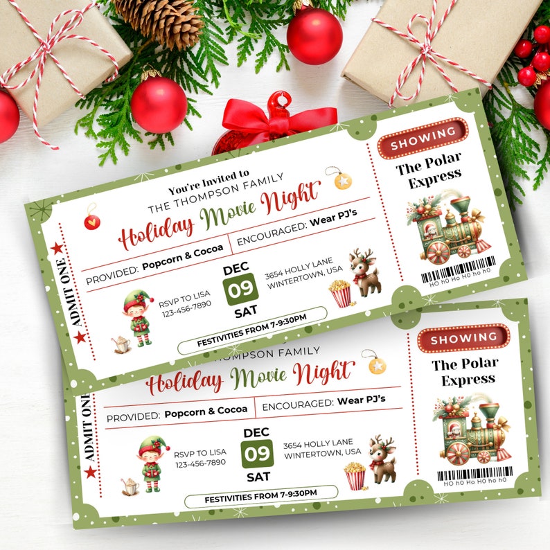 Christmas movie ticket printable