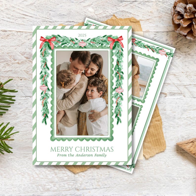 Editable Christmas Card Printable, Watercolor Red Green Christmas ...