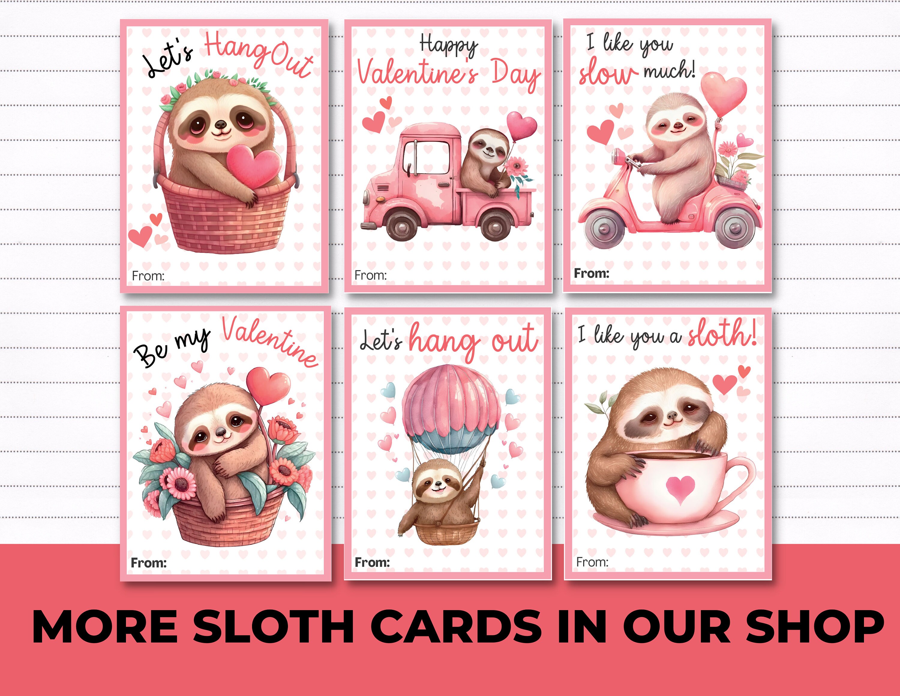 Sloth Valentines / Coloring Pages / Printable Valentine / Sloth Valentine Card / Instant ...