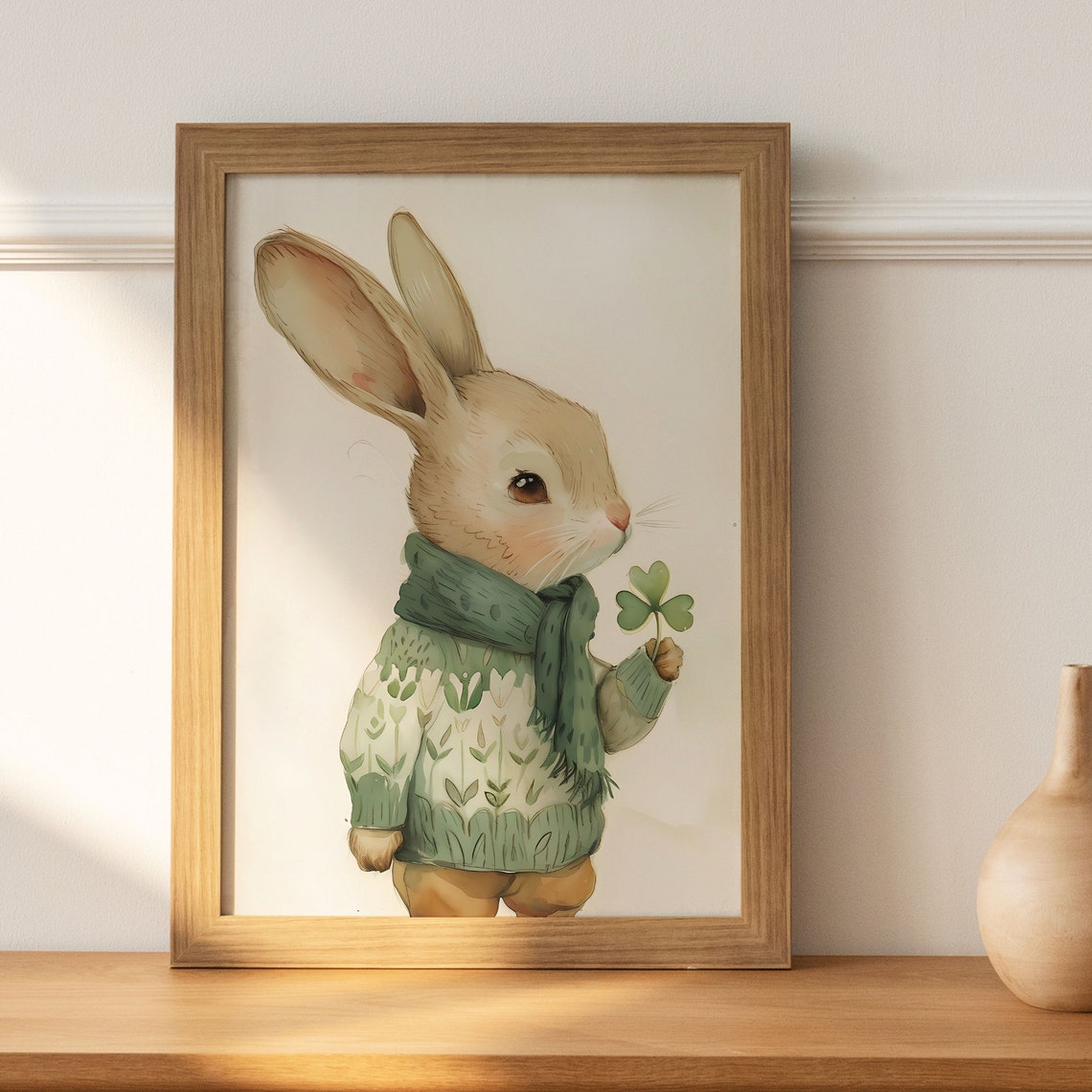 Shamrock Rabbit Shamrock Print, Rabbit Wall Art, St. Patrick's Day Print, Watercolor ...